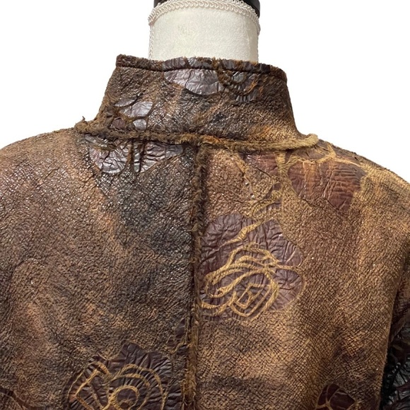 True Grit Brown Floral Rose Faux Fur Jacket Western Small L - Picture 5 of 13